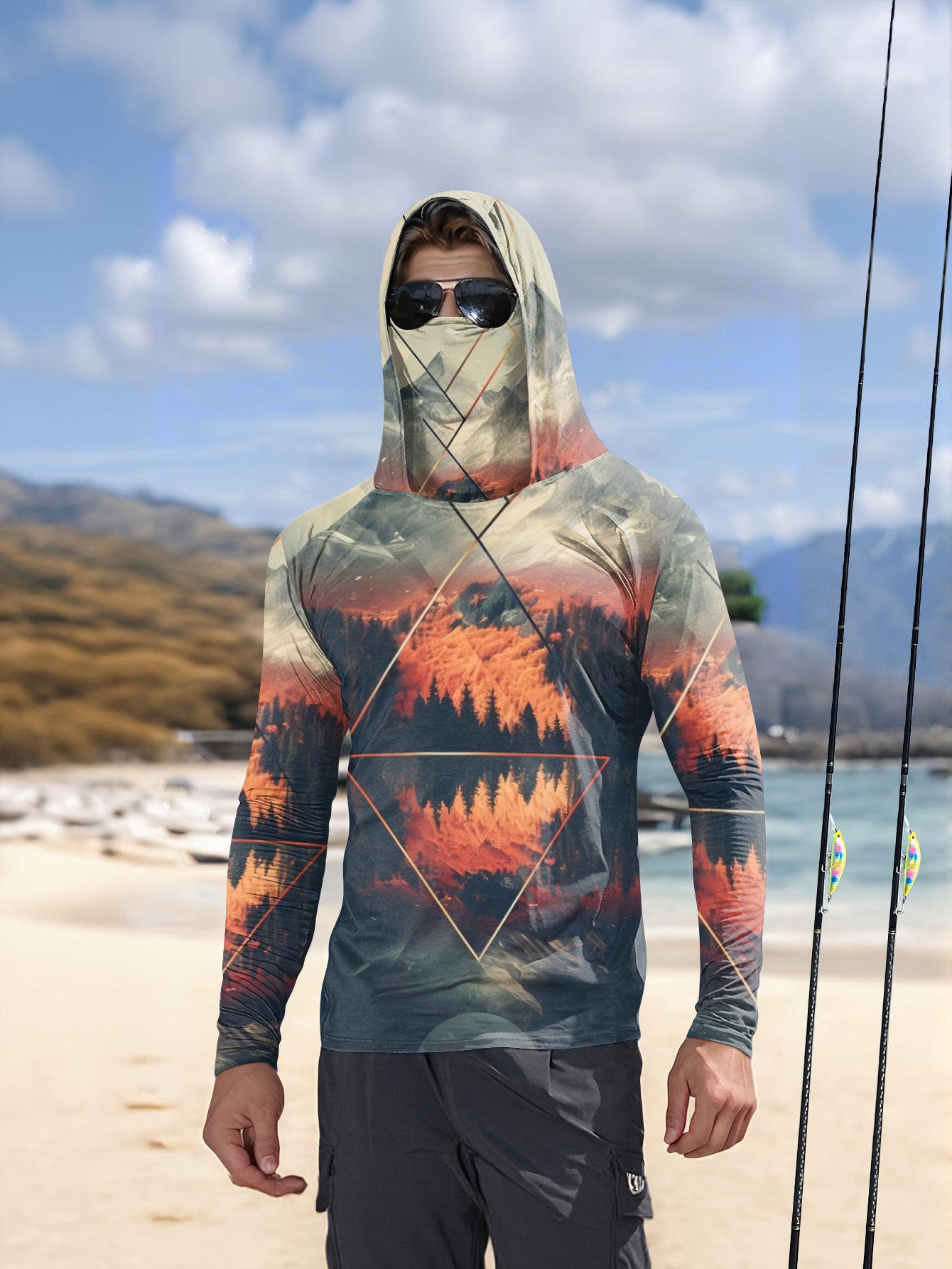 Summer Clothing Types - Outdoor-Anglerhoodie für Herren mit integrierter Gesichtsmaske,
