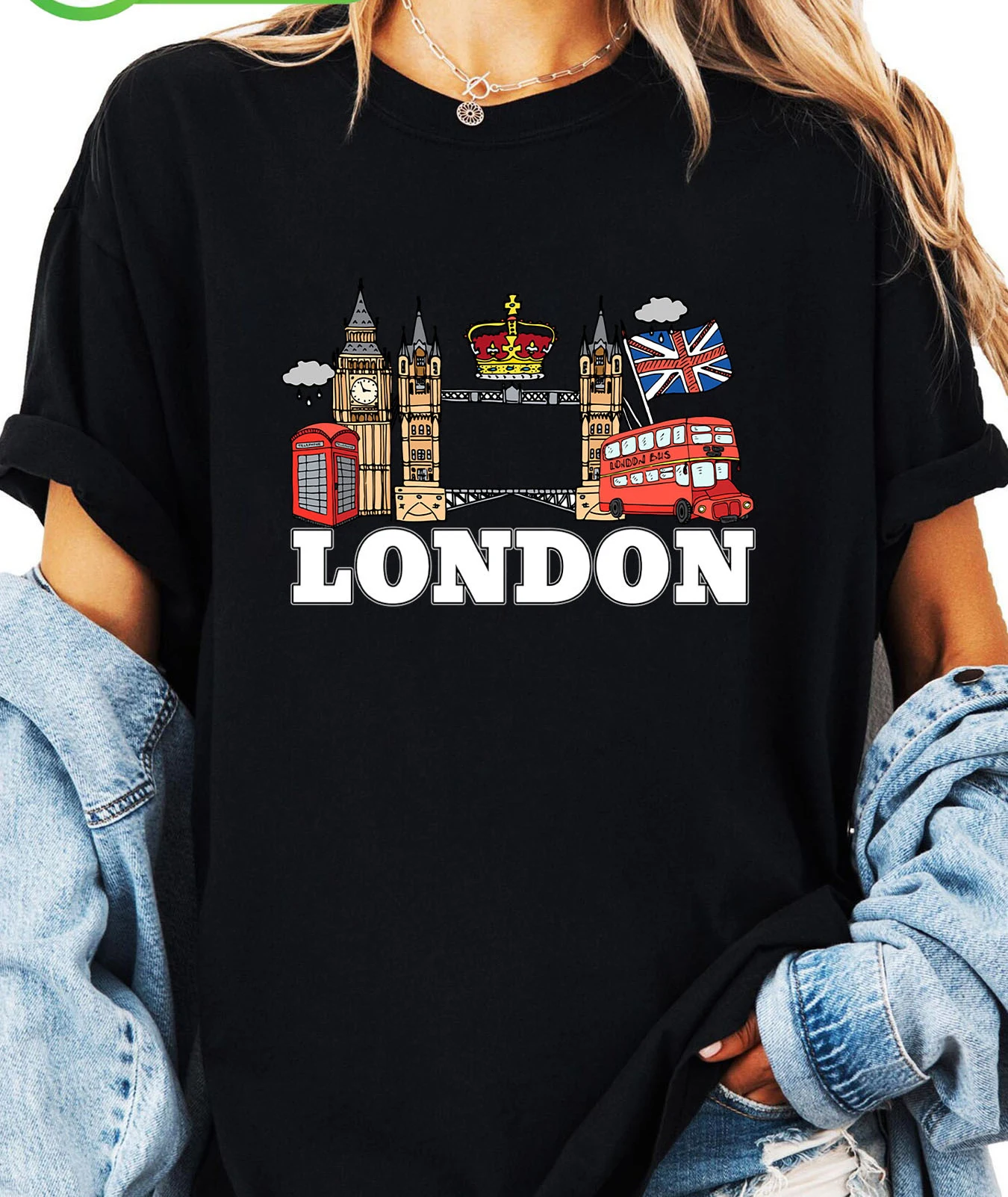 Summer Clothing London - Damen-T-Shirt mit London-Alphabet-Muster, bedruckt, normale Länge,