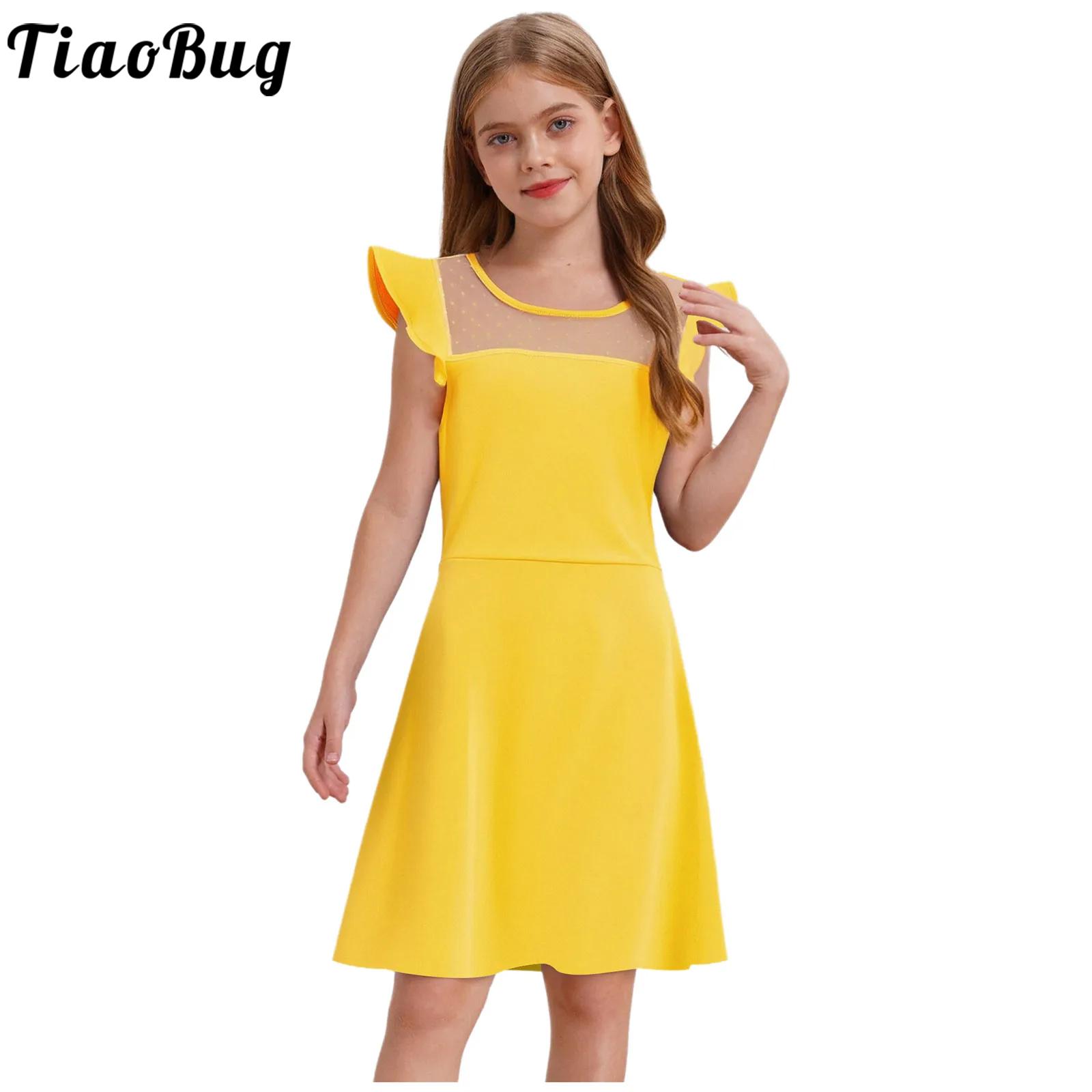Summer Clothing Teens - Sommerkleid für Teenager-Mädchen, Rüschenärmel, Punkte, durchsichtiges