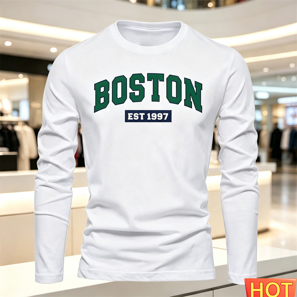 Summer Clothing Types - Herbst Sommer Herren Langarm-T-Shirt mit Buchstabenmuster