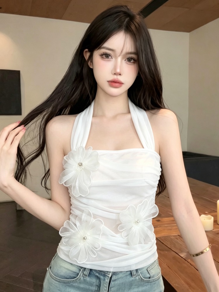 Summer Clothing Work - Koreanischer Stil, aufwendig gearbeitetes 3D-Blütenblatt-Design, Neckholder-Weste,
