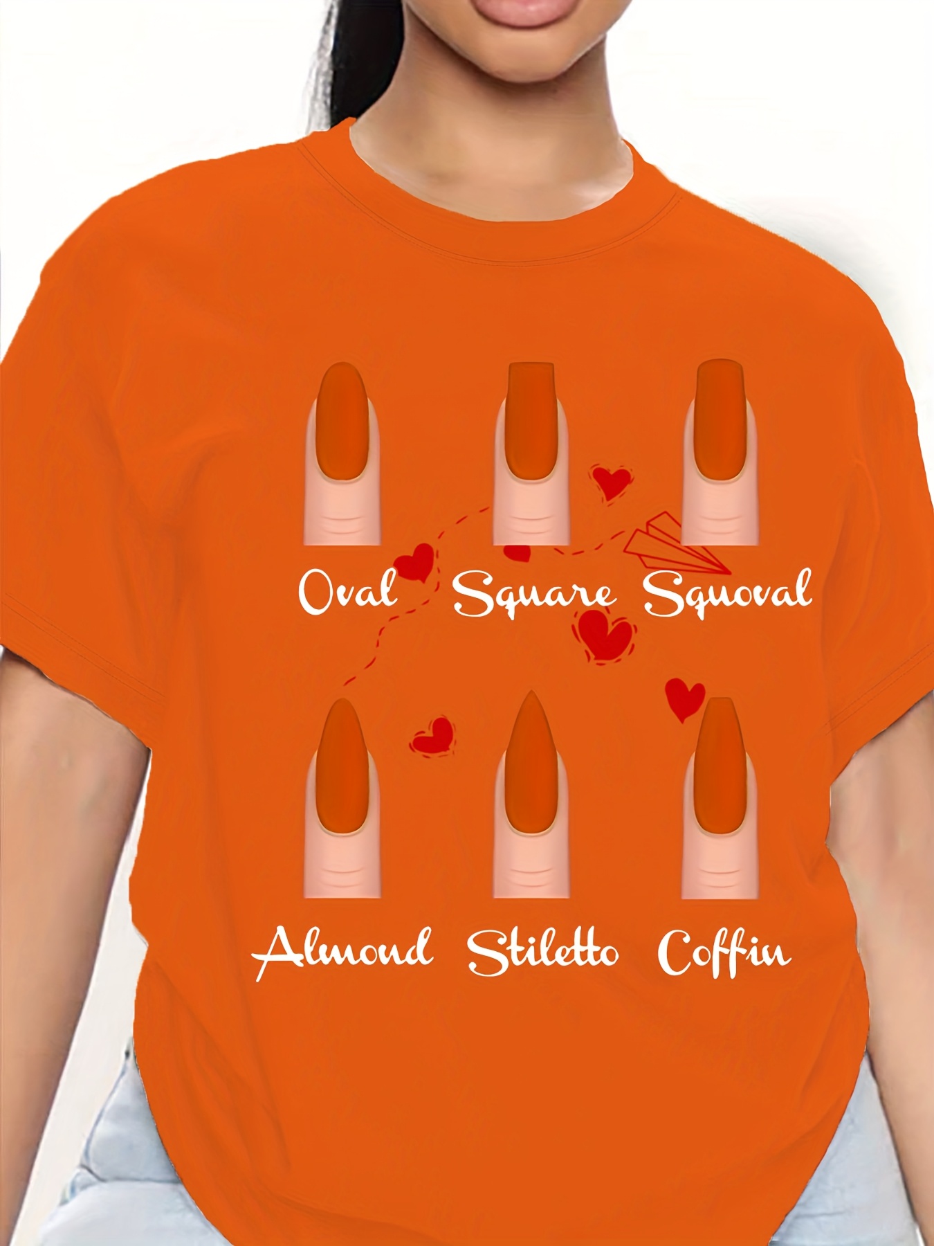 Summer Clothing Guide - Nagelform-Referenzguide: Bedrucktes Rundhals-T-Shirt für Damenbekleidung, personalisiert