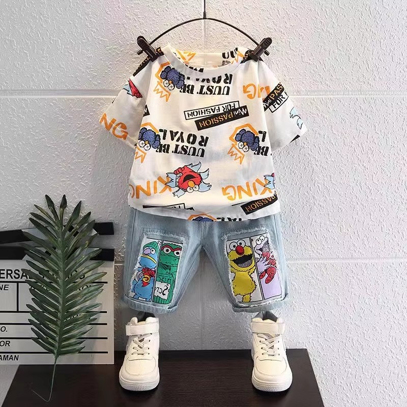 Süßes Cartoon-Print Kurzarm-Ba – Summer Clothing Drawing For Kids Bewertung und Preis
